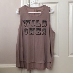 Mumu Mellow Graphic Hi-Low Muscle Tee Sz L Brown